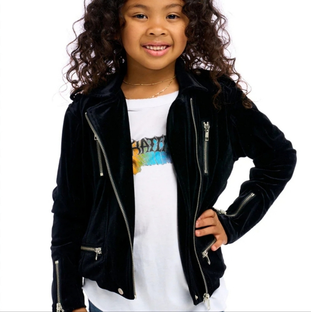 NWT Chaser Kids Black Velvet Moto Jacket Size 5 Biker Holiday Luxe